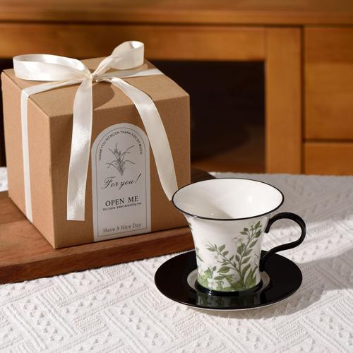 鈴蘭花茉莉花復(fù)古小眾花卉咖啡杯碟陶瓷杯子禮盒裝禮品禮物伴手禮